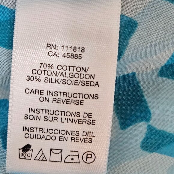 Michael Kors Blue Patterned Off-Shoulder Top Medium Cotton Silk Blend - Picture 8 of 9